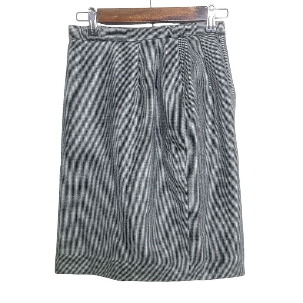 Vintage Pendelton Women's SZ 4P Blue/White Houndstooth‎ Pencil Skirt 100% Wool